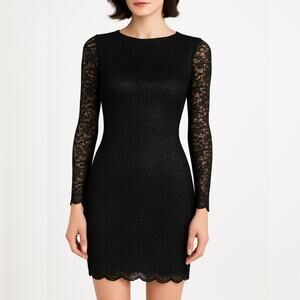 Ralph Lauren Black Long Sleeve Lace Mini Dress Size 2 Small Sparkly Formal Dress